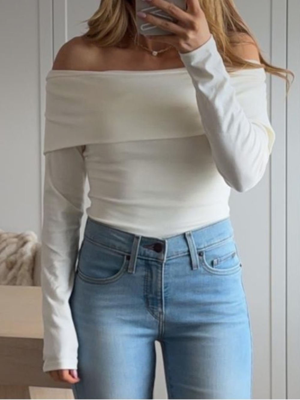 Off-Shoulder Cream Women's Sweater Top